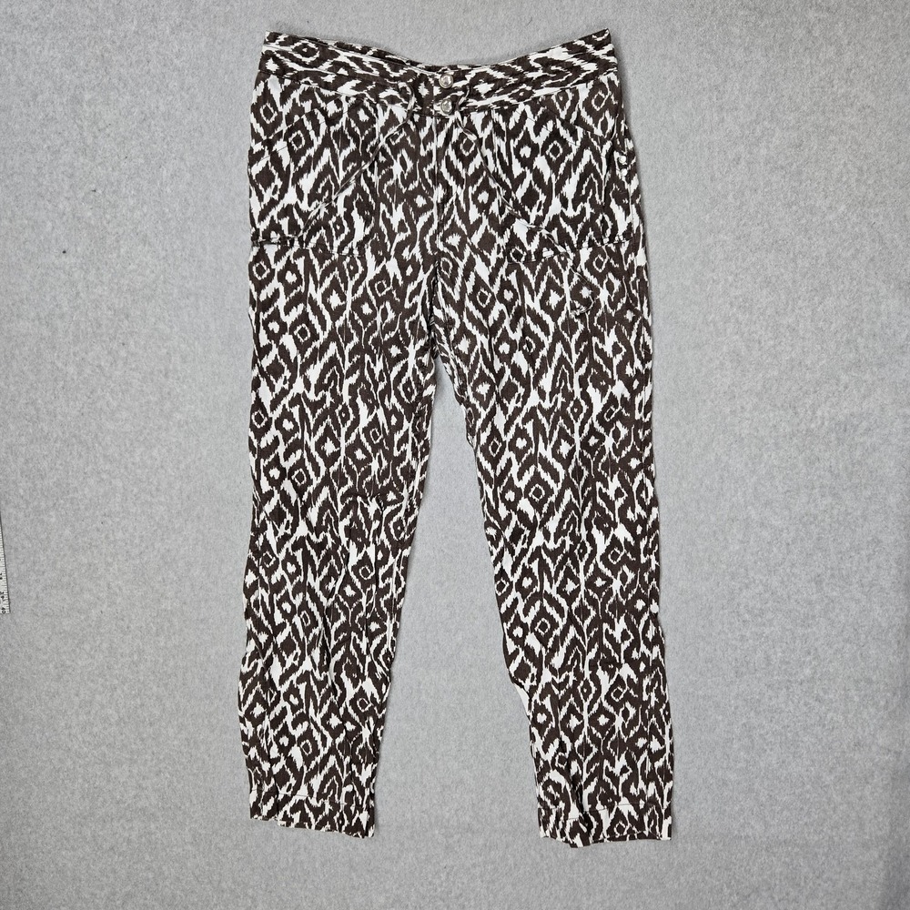 INC International Concepts Women Pants 8 Brown Linen Geometric Button 29"